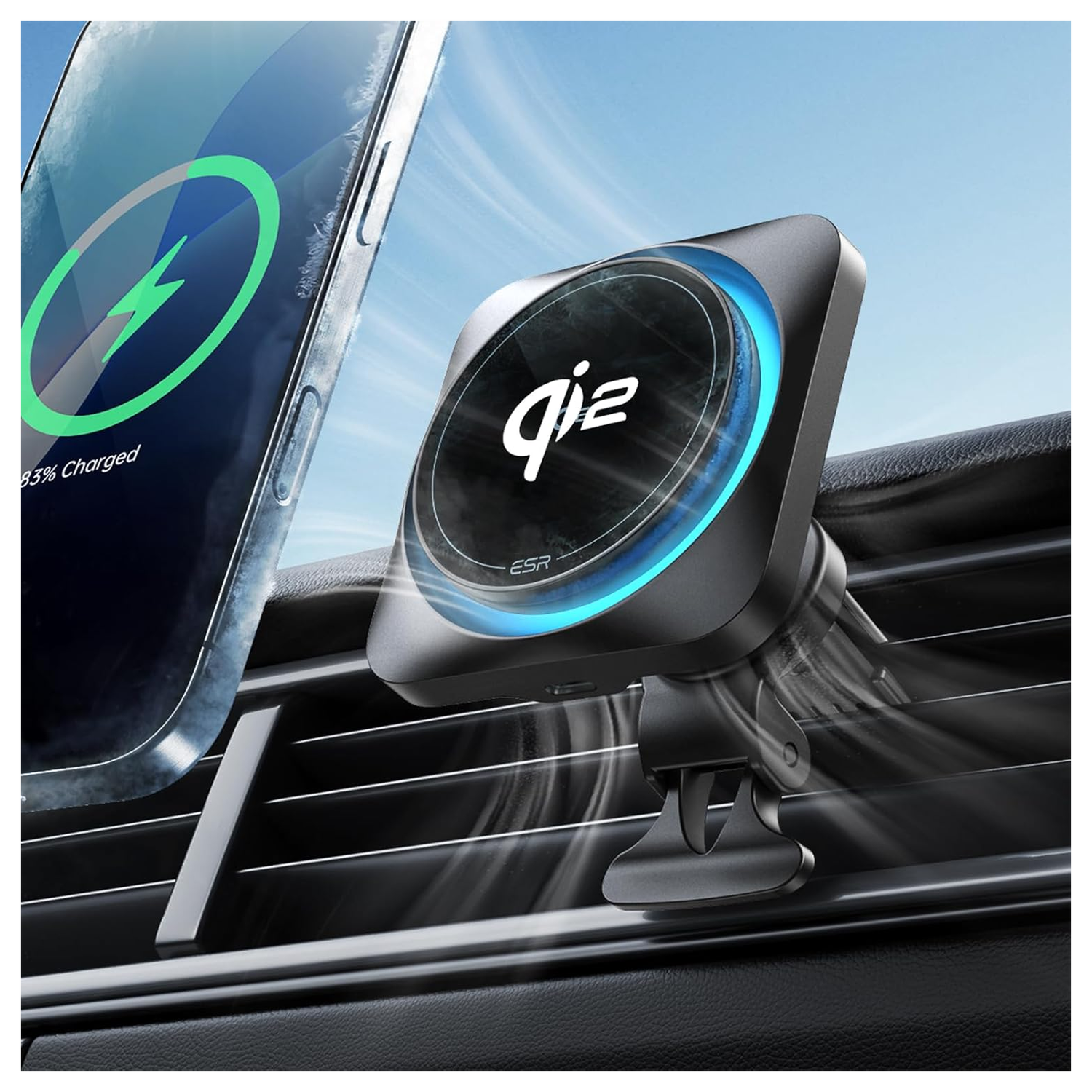 ESR HaloLock Magnetische Dashboard / Ventilatie Autohouder met Opladen Qi2 15W afbeelding 1