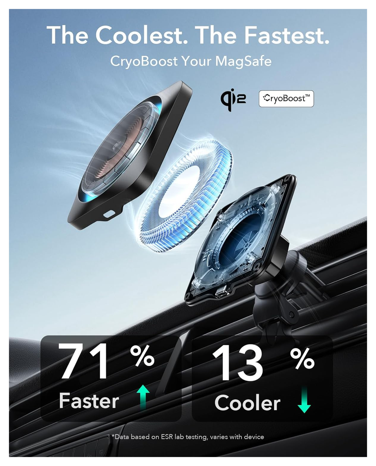ESR HaloLock Magnetische Dashboard / Ventilatie Autohouder met Opladen Qi2 15W afbeelding 4