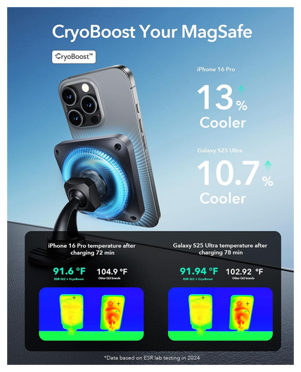 ESR HaloLock Magnetische Dashboard / Ventilatie Autohouder met Opladen Qi2 15W afbeelding 10