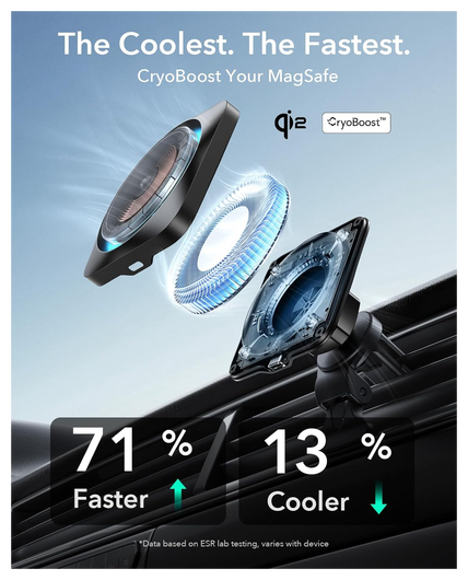 ESR HaloLock Magnetische Dashboard / Ventilatie Autohouder met Opladen Qi2 15W afbeelding 4