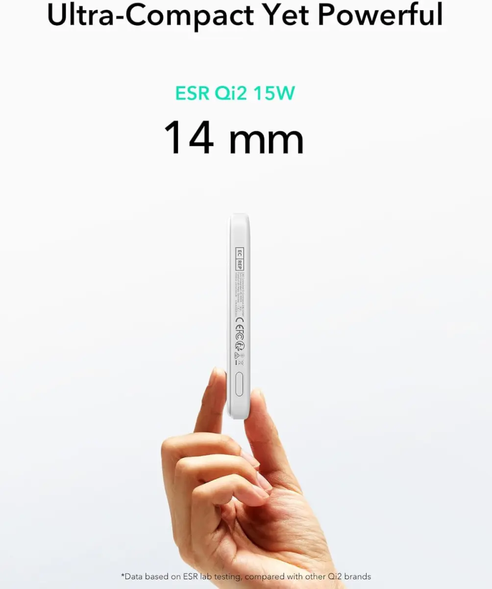 ESR Qi2 MagSlim 15W Powerbank met Magsafe 5.000mAh Wit afbeelding 5