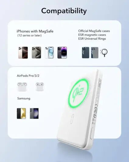 ESR Qi2 MagSlim 15W Powerbank met Magsafe 5.000mAh Wit afbeelding 4
