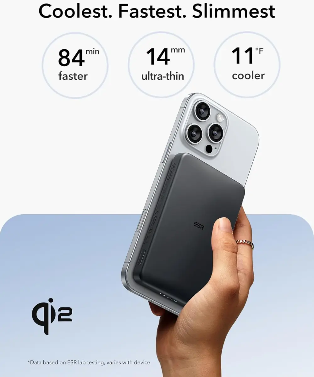 ESR Qi2 MagSlim 15W Powerbank met Magsafe 5.000mAh Zwart afbeelding 2