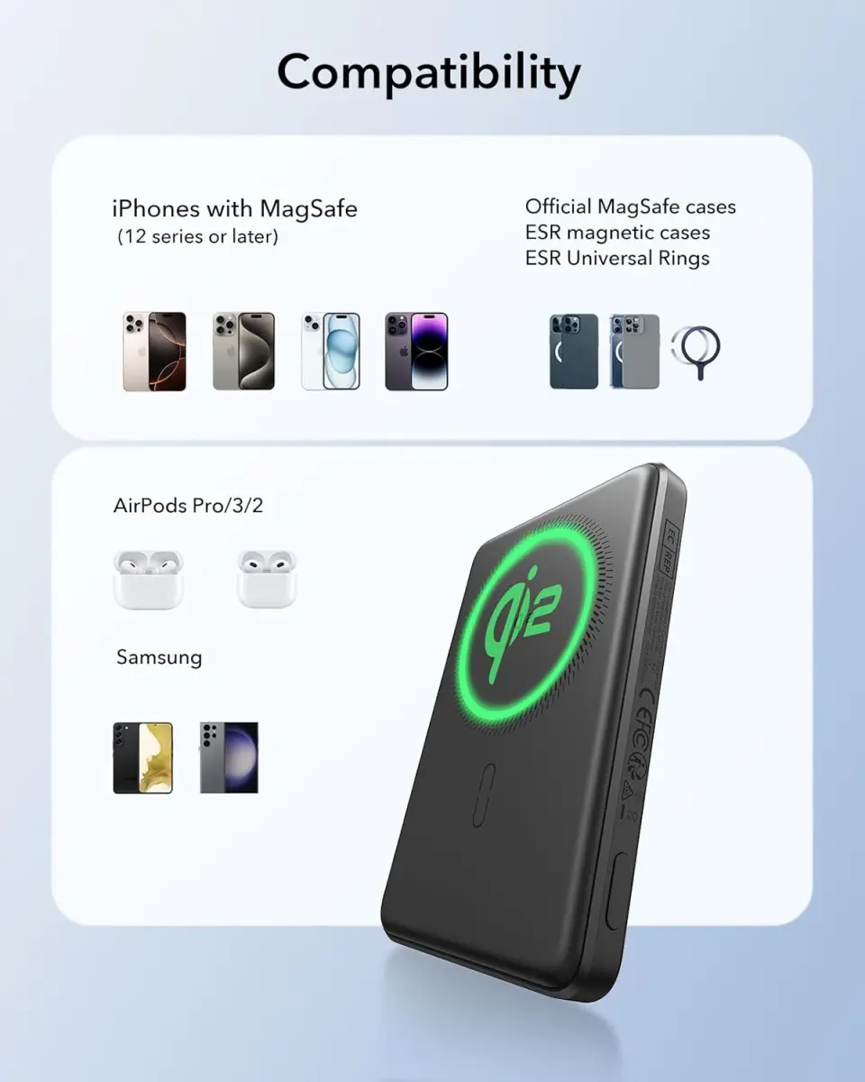 ESR Qi2 MagSlim 15W Powerbank met Magsafe 5.000mAh Zwart afbeelding 4