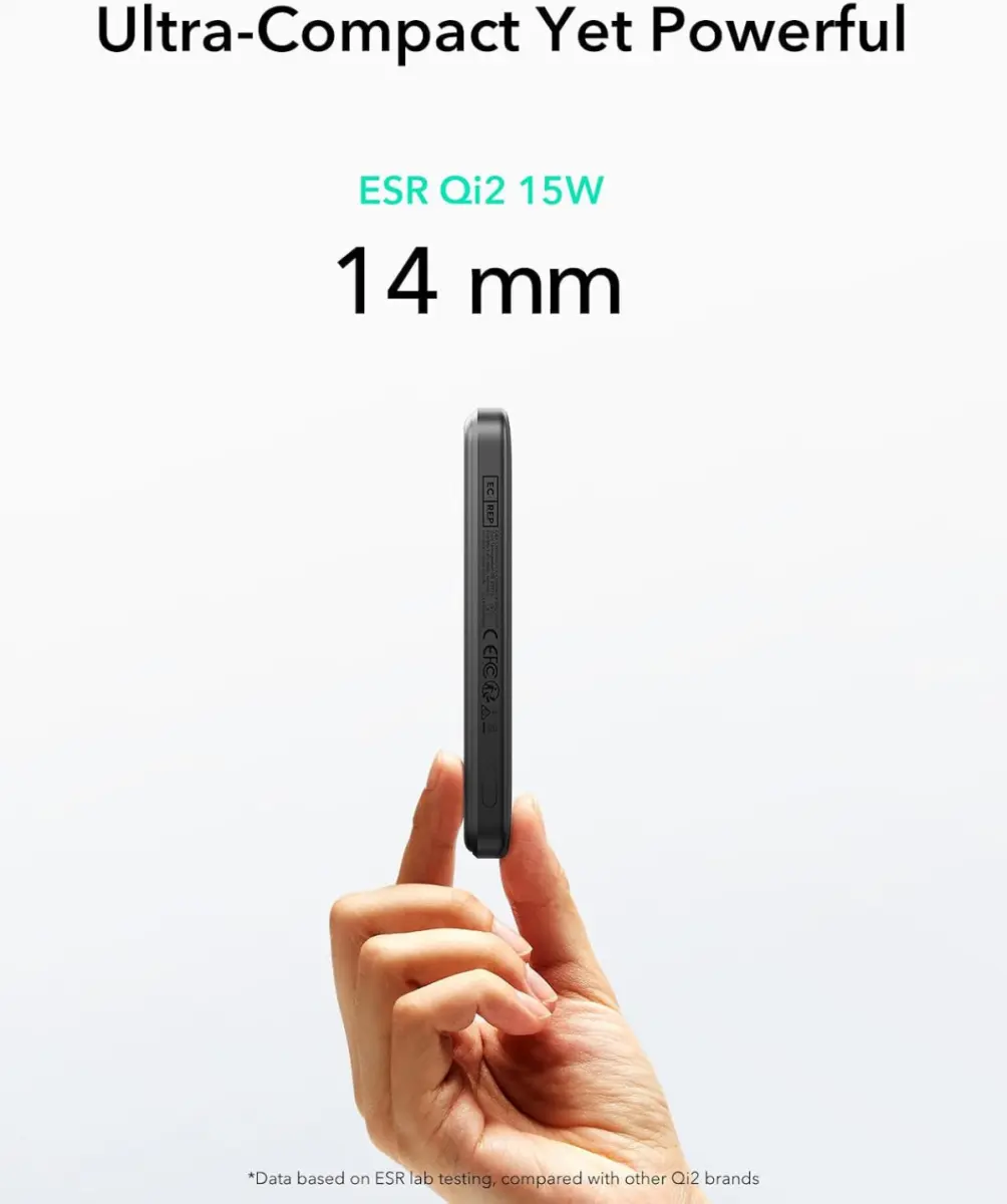 ESR Qi2 MagSlim 15W Powerbank met Magsafe 5.000mAh Zwart afbeelding 5
