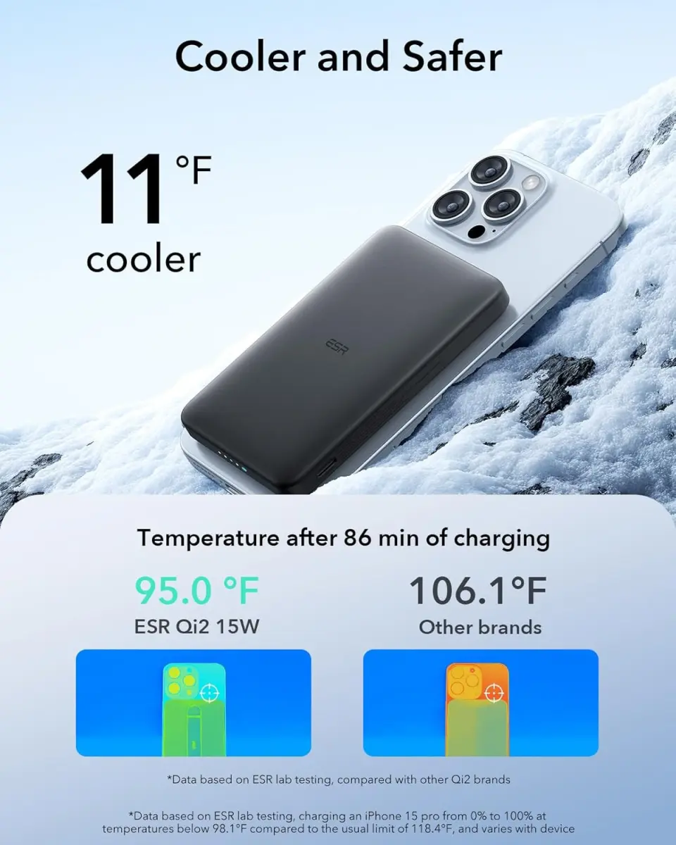ESR Qi2 MagSlim 15W Powerbank met Magsafe 5.000mAh Zwart afbeelding 6