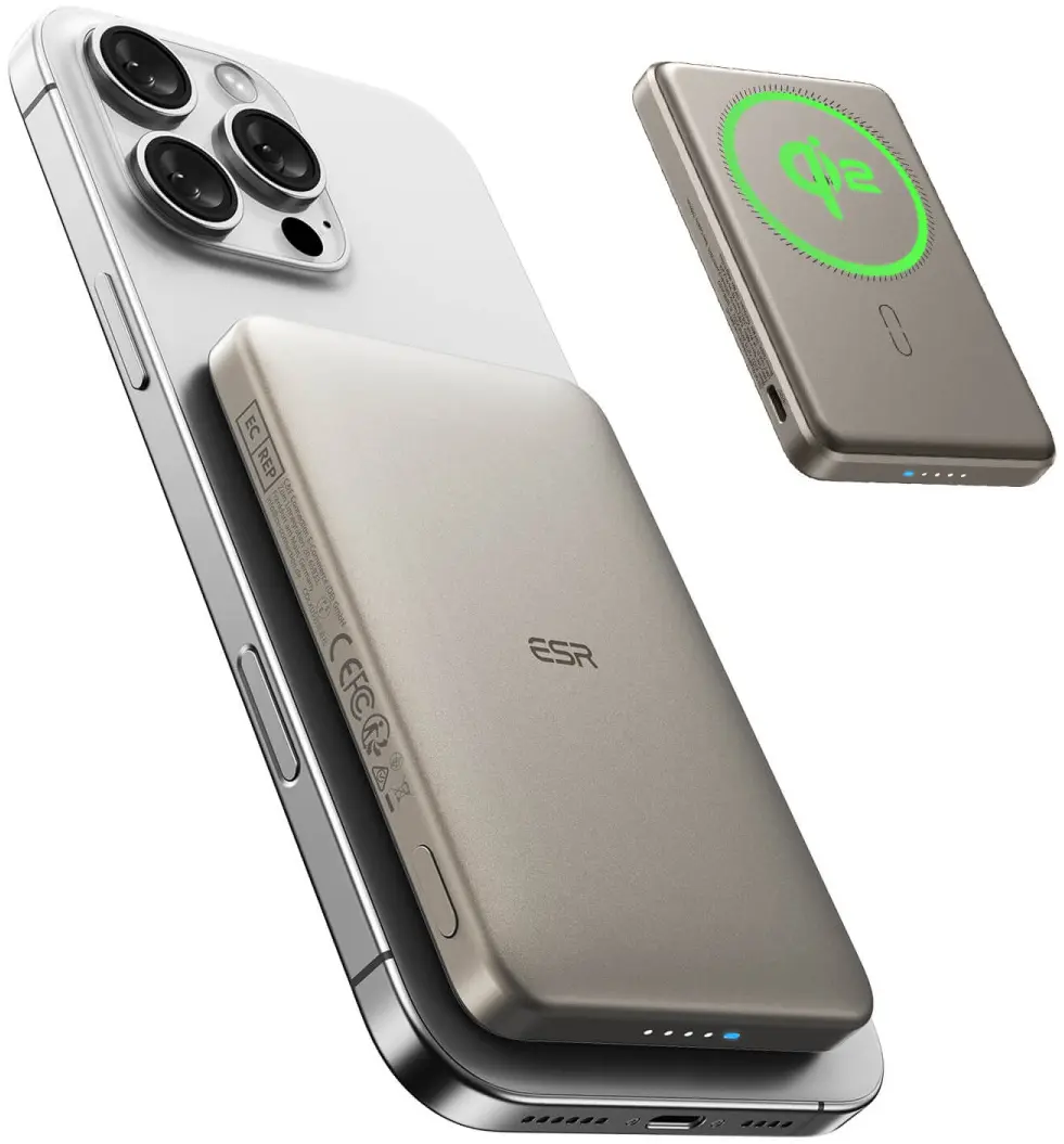 ESR Qi2 MagSlim 15W Power Bank met Magsafe 10.000mAh Titanium afbeelding 1