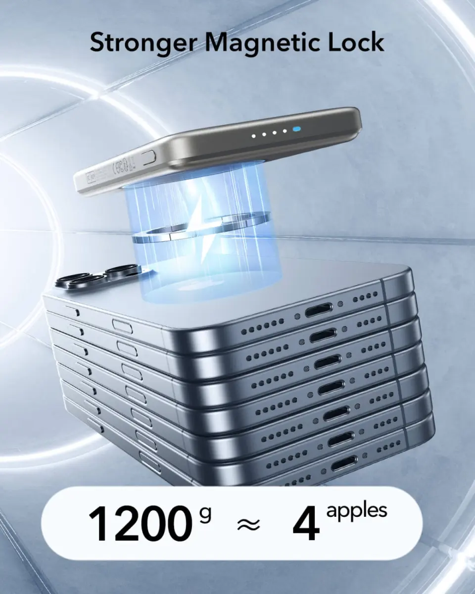 ESR Qi2 MagSlim 15W Power Bank met Magsafe 10.000mAh Titanium afbeelding 6