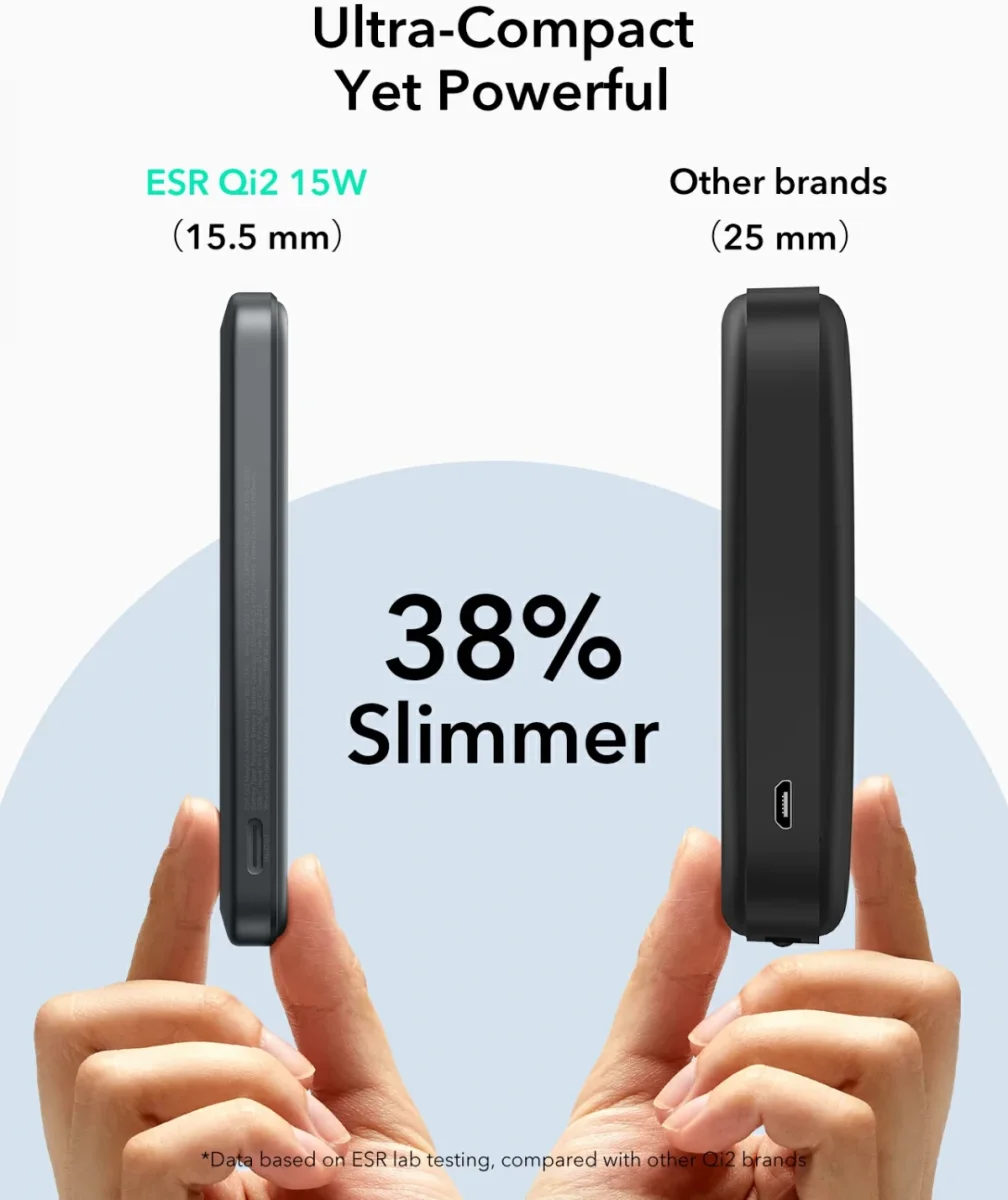 ESR Qi2 MagSlim Kickstand 15W Powerbank met MagSafe 5000mAh Zwart afbeelding 4