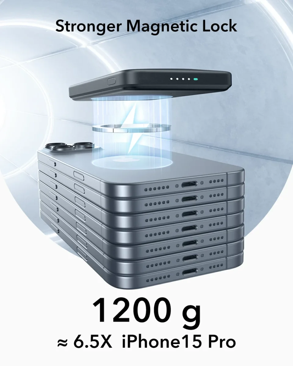 ESR Qi2 MagSlim Kickstand 15W Powerbank met MagSafe 5000mAh Zwart afbeelding 7
