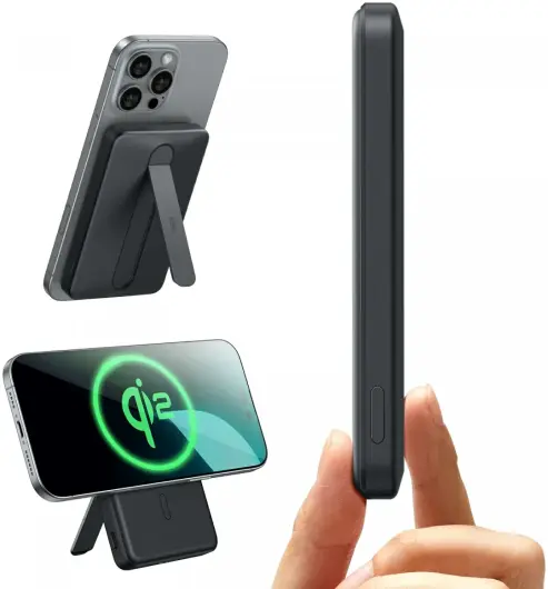 ESR Qi2 MagSlim Kickstand 15W Powerbank met MagSafe 5000mAh Zwart afbeelding 1