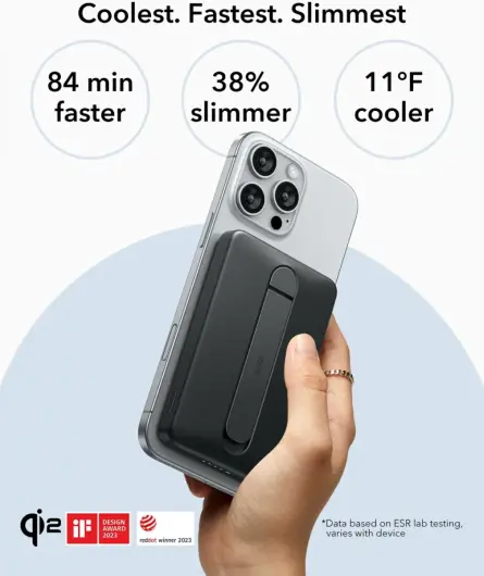 ESR Qi2 MagSlim Kickstand 15W Powerbank met MagSafe 5000mAh Zwart afbeelding 3