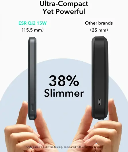 ESR Qi2 MagSlim Kickstand 15W Powerbank met MagSafe 5000mAh Zwart afbeelding 4