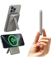 ESR Qi2 MagSlim Kickstand 15W Powerbank met MagSafe 5000mAh Titanium