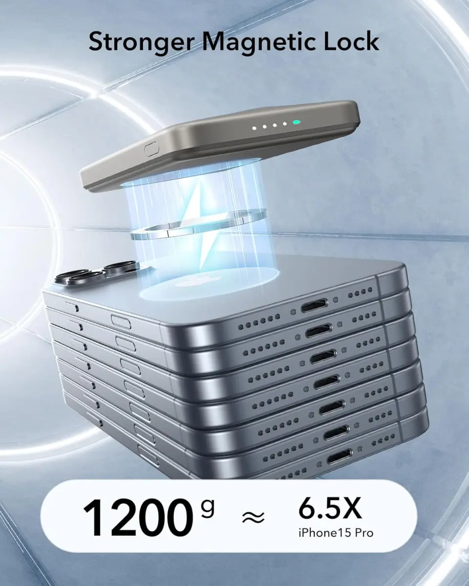 ESR Qi2 MagSlim Kickstand 15W Powerbank met MagSafe 5000mAh Titanium afbeelding 4