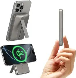 ESR Qi2 MagSlim Kickstand 15W Powerbank met MagSafe 5000mAh Titanium