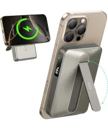 ESR Qi2 MagSlim Kickstand 15W Powerbank met MagSafe 10000mAh Titanium afbeelding