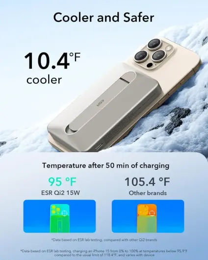 ESR Qi2 MagSlim Kickstand 15W Powerbank met MagSafe 10000mAh Titanium afbeelding 7