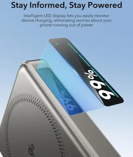ESR Qi2 MagSlim Kickstand 15W Powerbank met MagSafe 10000mAh Titanium afbeelding 8
