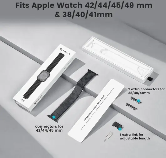 PITAKA Apple Watch 1-10/SE/Ultra Bandje - 49/46/45/44/42MM - Zwart afbeelding 9