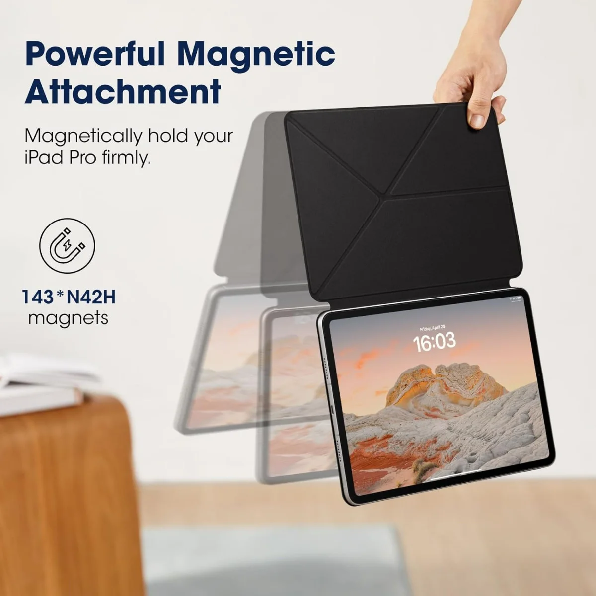 PITAKA MagEZ Folio 2 iPad Air 13 (24/25)/Pro 12.9 (22/21/20/18) Hoes Stand Zwart afbeelding 4