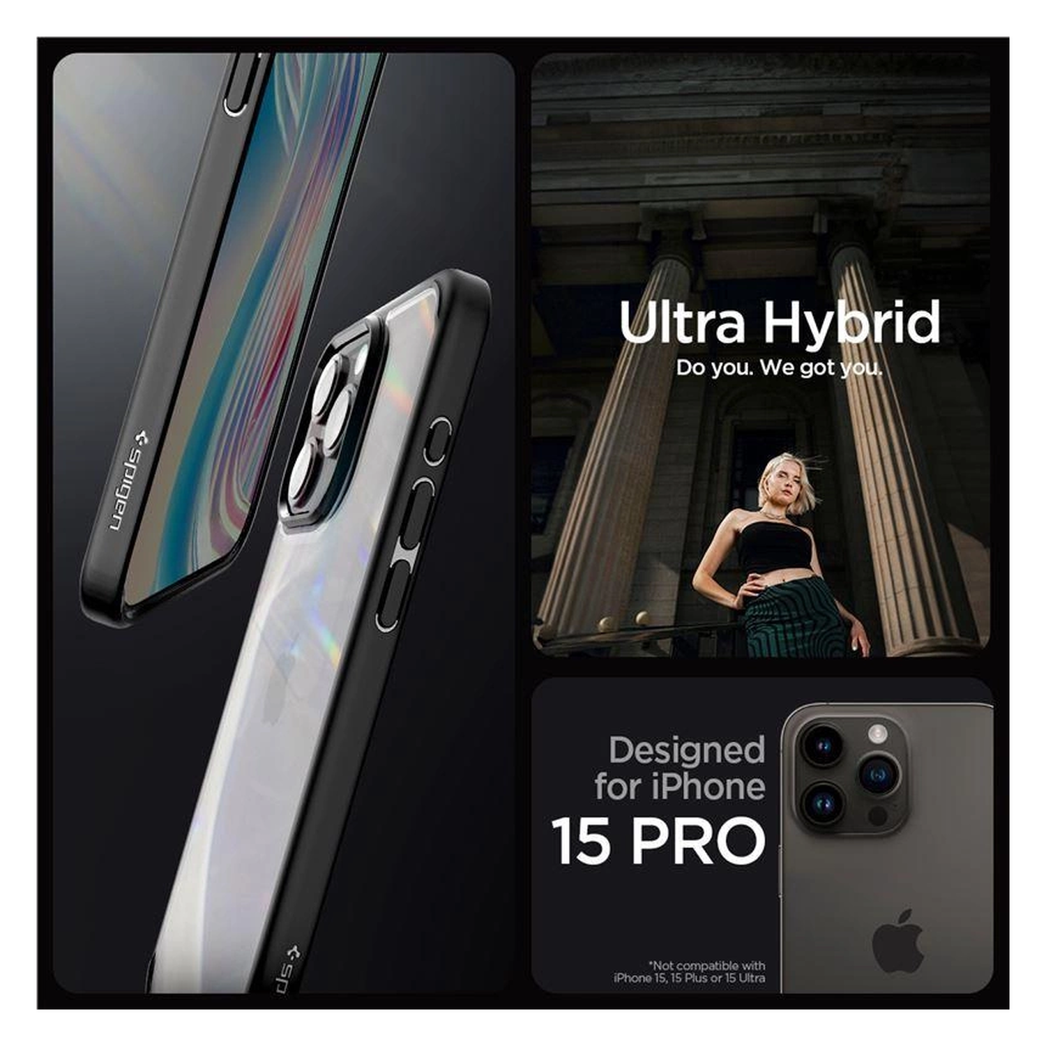 Spigen Crystal Hybrid Apple iPhone 15 Pro Hoesje Matte Zwart afbeelding 2