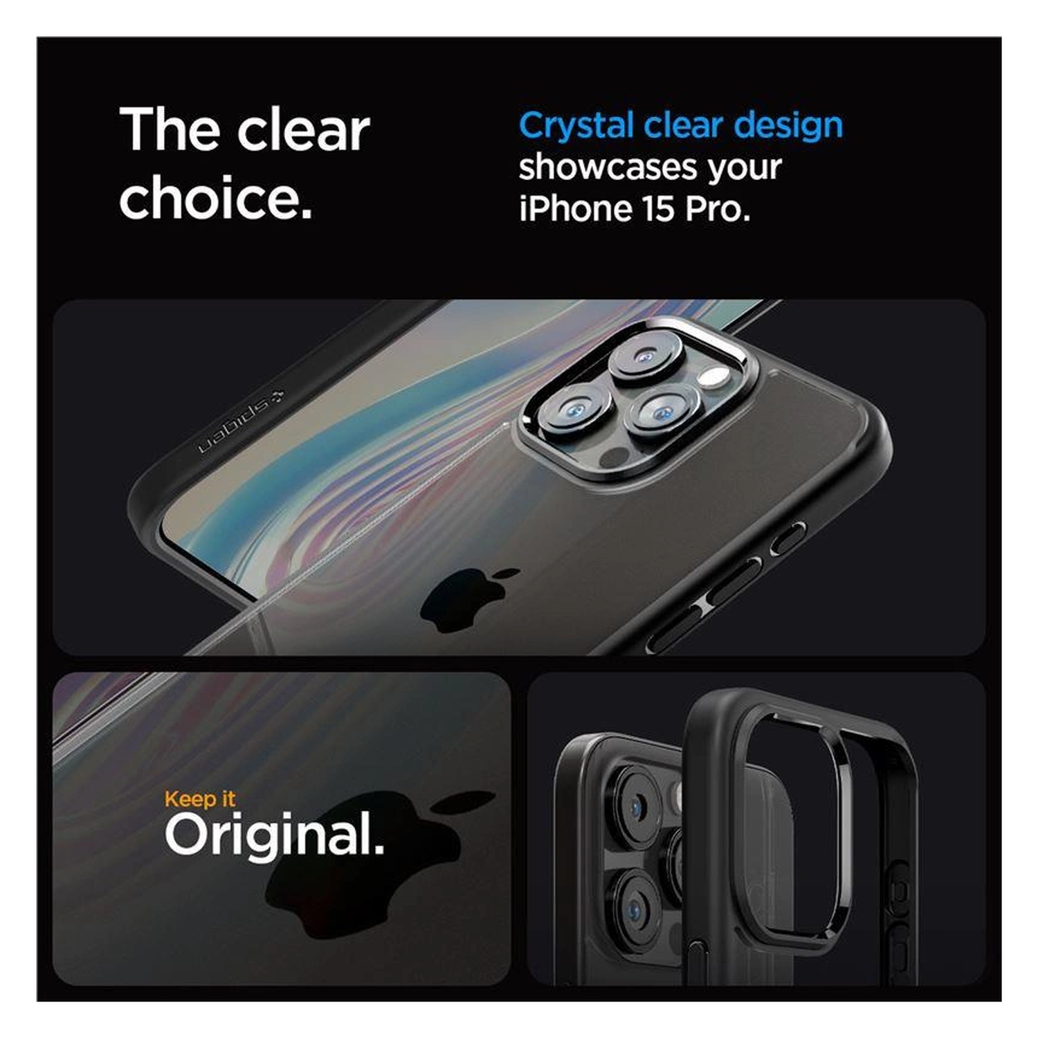 Spigen Crystal Hybrid Apple iPhone 15 Pro Hoesje Matte Zwart afbeelding 3