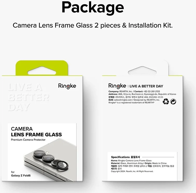 Ringke Frame Glass Samsung Galaxy Z Fold 6 Camera Protector Zwart 2-Pack afbeelding 10