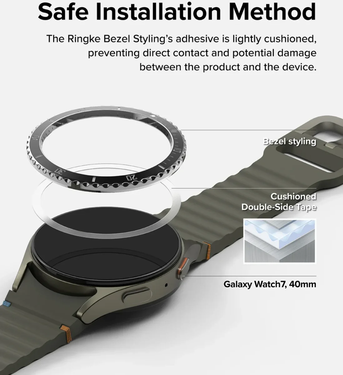 Ringke - Bezel Styling + Tempered Glass - Samsung Galaxy Watch 7 40MM - Zwart 80 afbeelding 3