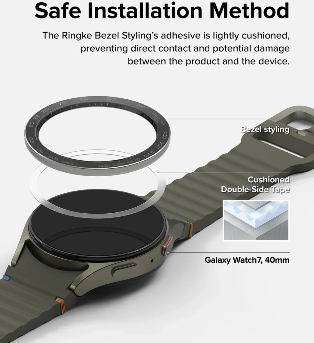 Ringke - Bezel Styling + Tempered Glass - Samsung Galaxy Watch 7 40MM - Zwart 98 afbeelding 3