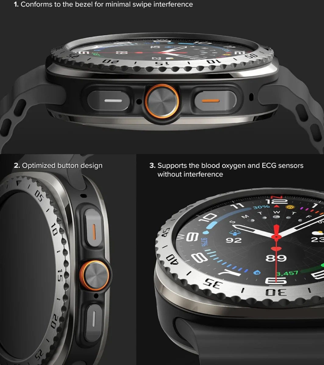 Ringke - Samsung Galaxy Watch Ultra - Bezel Styling + Tempered Glass - Zilver 01 afbeelding 7