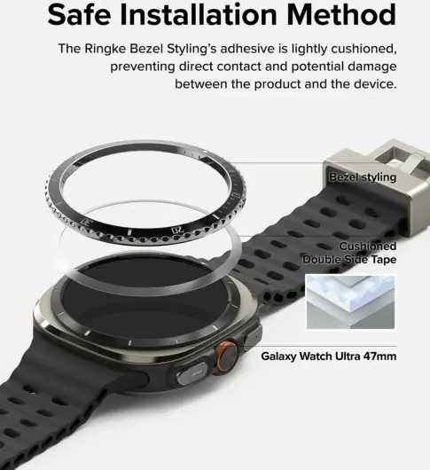 Ringke - Samsung Galaxy Watch Ultra - Bezel Premium 80 + Tempered Glass - Zwart afbeelding 10