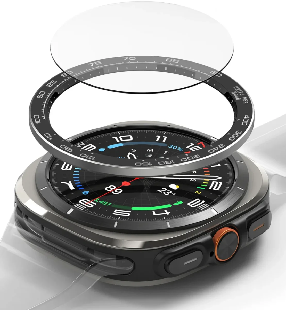 Ringke - Samsung Galaxy Watch Ultra - Bezel Premium 98 + Tempered Glass - Zwart afbeelding 1