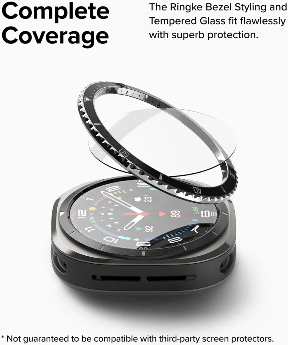 Ringke - Samsung Galaxy Watch Ultra - Bezel Premium 98 + Tempered Glass - Zwart afbeelding 4