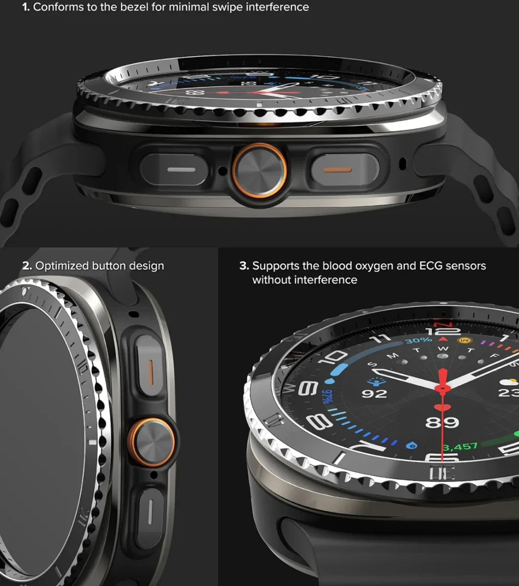 Ringke - Samsung Galaxy Watch Ultra - Bezel Premium 98 + Tempered Glass - Zwart afbeelding 9