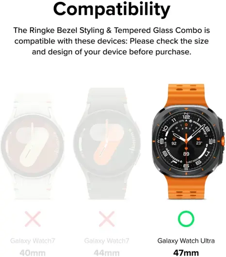 Ringke - Samsung Galaxy Watch Ultra - Bezel Premium 98 + Tempered Glass - Zwart afbeelding 2