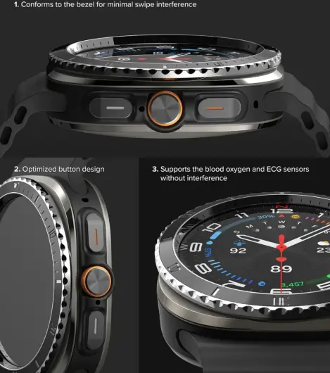 Ringke - Samsung Galaxy Watch Ultra - Bezel Premium 98 + Tempered Glass - Zwart afbeelding 9