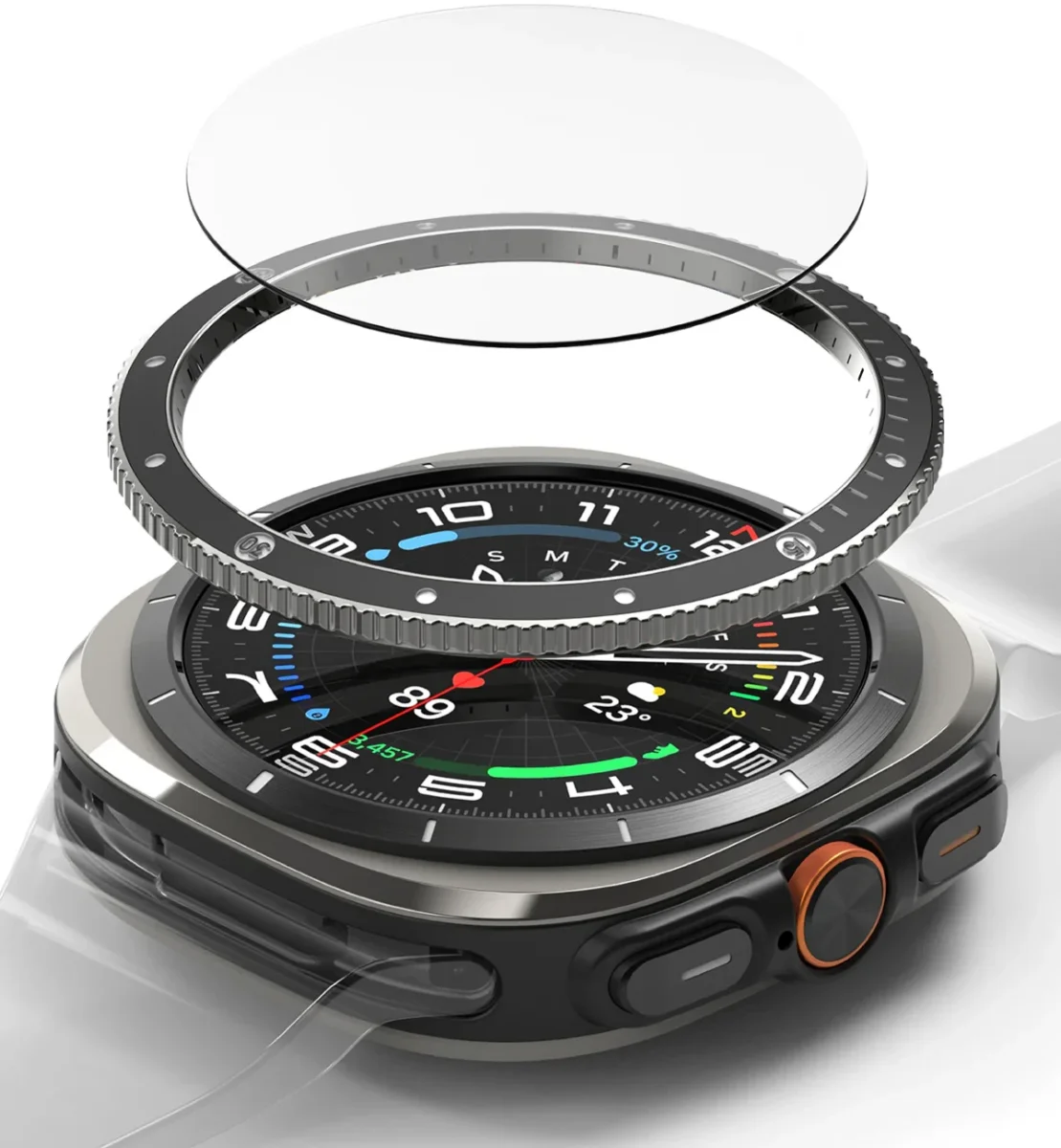 Ringke - Samsung Galaxy Watch Ultra - Bezel Premium 99 + Tempered Glass - Zwart afbeelding 1
