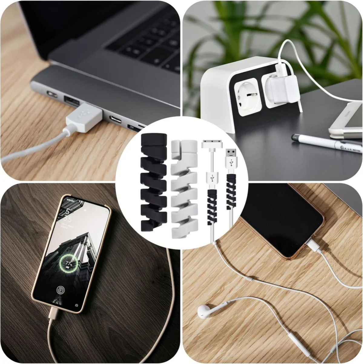 12 Pack Flexibele Siliconen Kabelbeschermers Zwart en Wit afbeelding 9