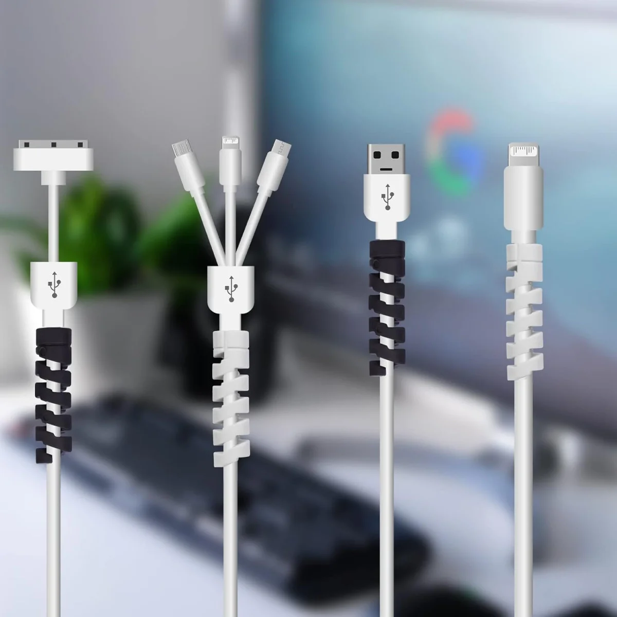 12 Pack Flexibele Siliconen Kabelbeschermers Zwart en Wit afbeelding 8