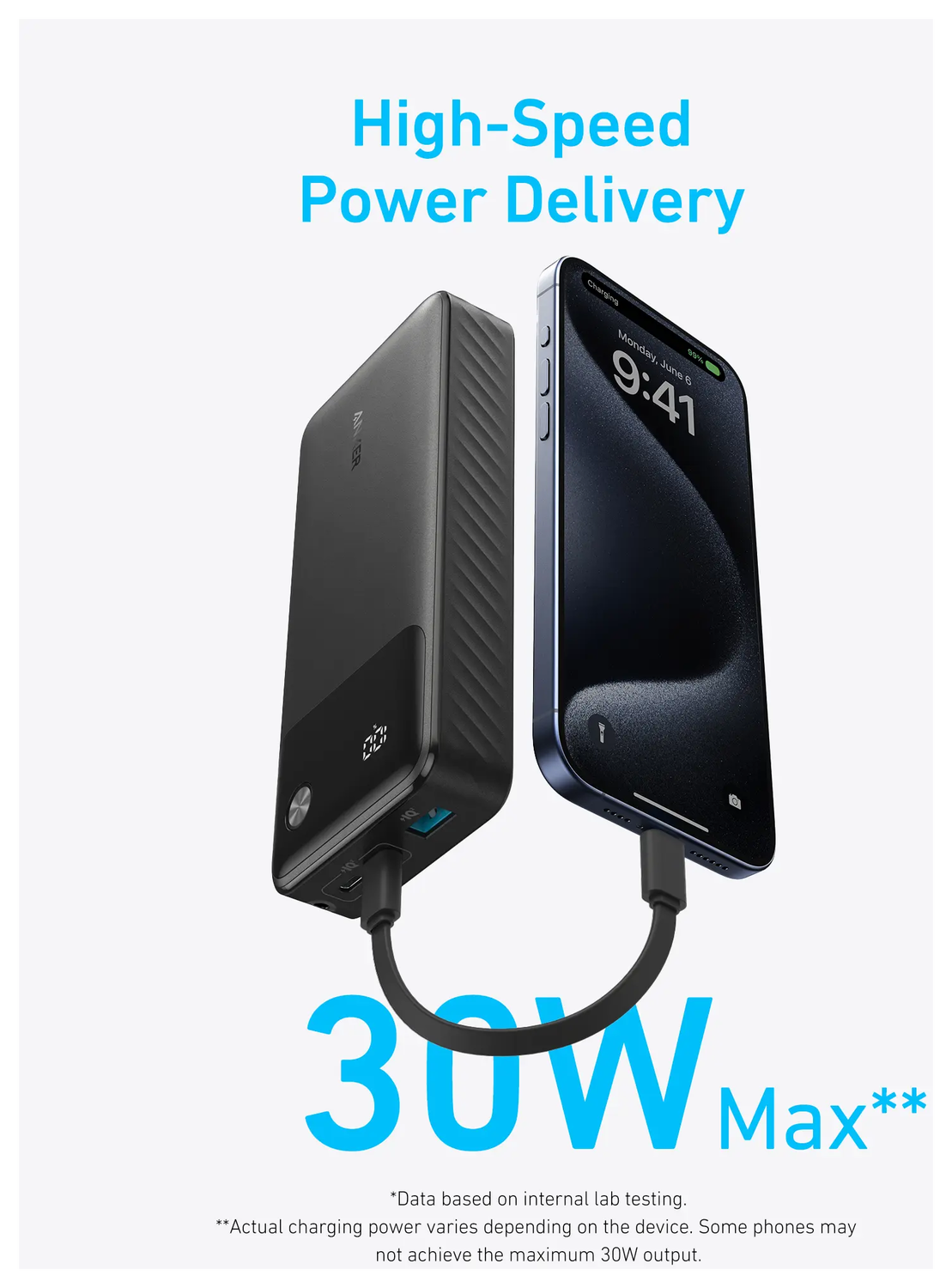 Anker (30W) USB-A en USB-C Power Delivery Powerbank 20.000 mAh Zwart afbeelding 2