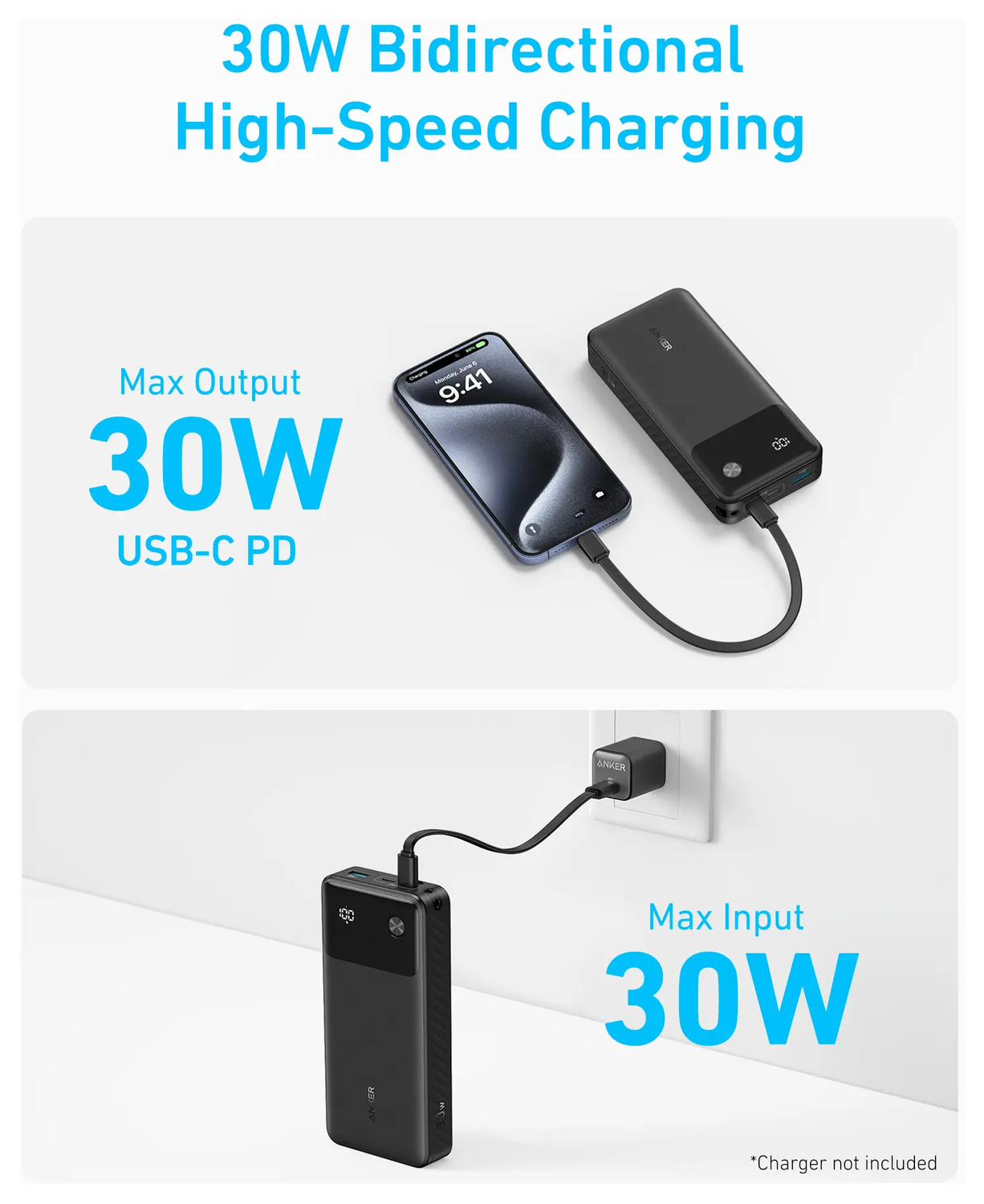 Anker (30W) USB-A en USB-C Power Delivery Powerbank 20.000 mAh Zwart afbeelding 4