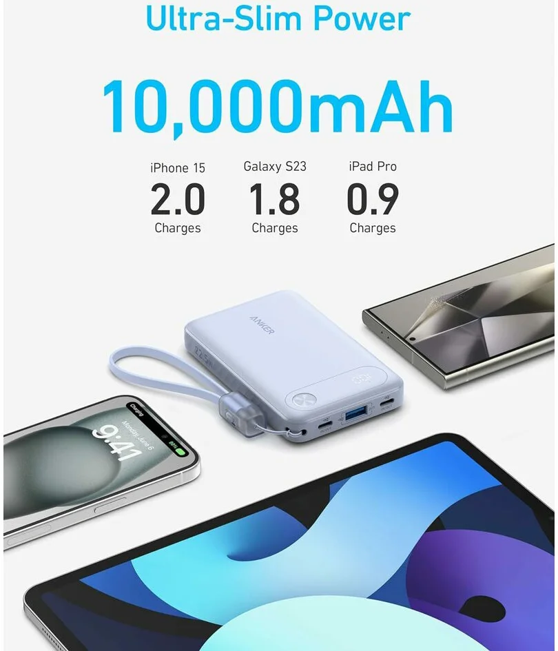Anker (22.5W) USB-A en 2x USB-C Power Delivery Powerbank 10.000 mAh Zwart afbeelding 5