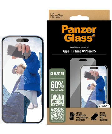 PanzerGlass Classic Fit Apple iPhone 16 / 15 Screen Protector Tempered Glass Screen Protectors