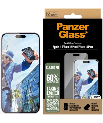 PanzerGlass Classic Fit Apple iPhone 16 Plus Screen Protector Tempered Glass Screen Protectors