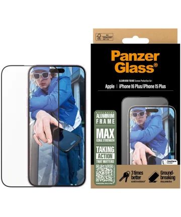 PanzerGlass Aluminium Frame Ultra-Wide Fit iPhone 16 / 15 Plus Screen Protector Screen Protectors