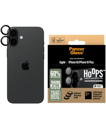 PanzerGlass Hoops Rings Apple iPhone 16 / 16 Plus Camera Lens Protector Zwart Screen Protectors