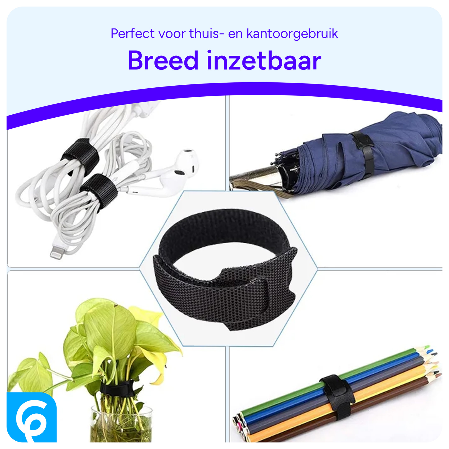 10 Pack Herbruikbare Kabelbinders Klittenband Kabels Opbergen Zwart afbeelding 5