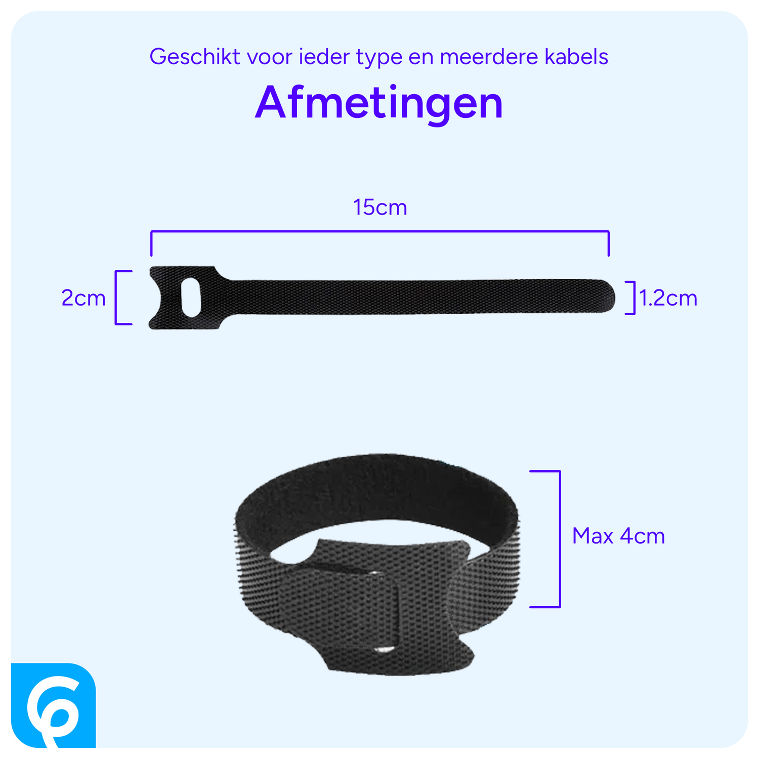 10 Pack Herbruikbare Kabelbinders Klittenband Kabels Opbergen Zwart afbeelding 7