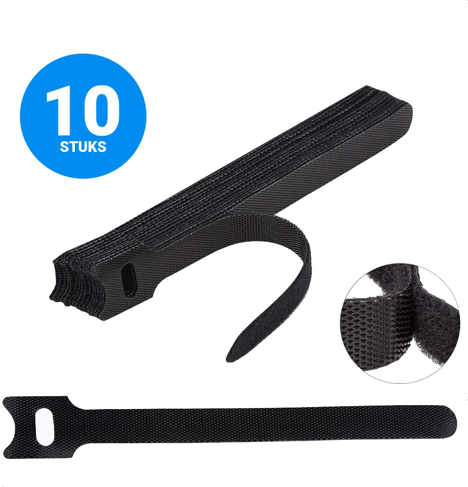 10 Pack Herbruikbare Kabelbinders Klittenband Kabels Opbergen Zwart afbeelding 1